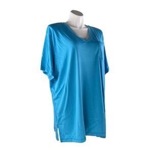 New Only Necessities Womens 4X Blue VNeck Short Sleeve Tshirt Top Cotton